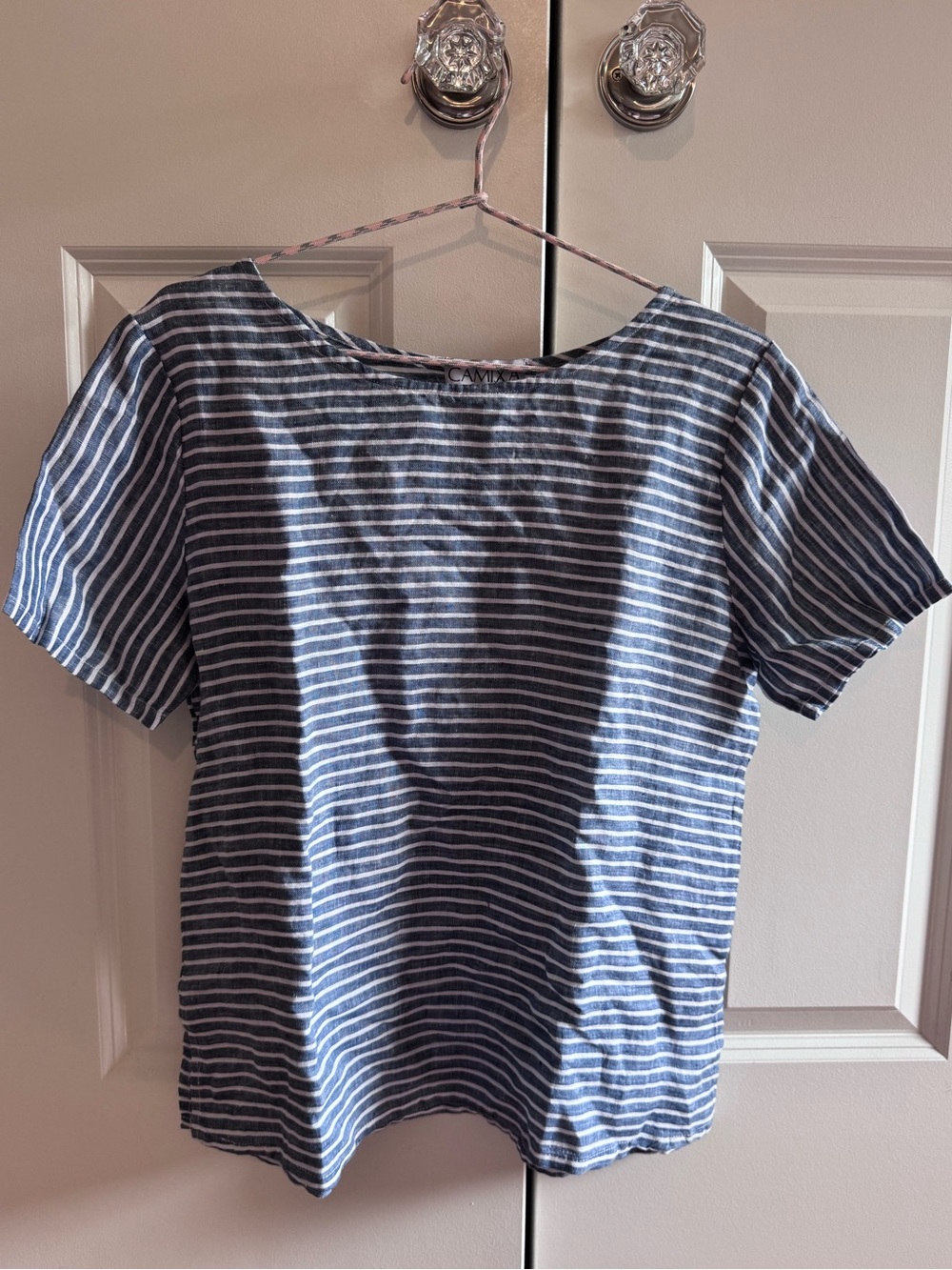 Camixa Teena Linen Blue Stripes T shirt. Size S